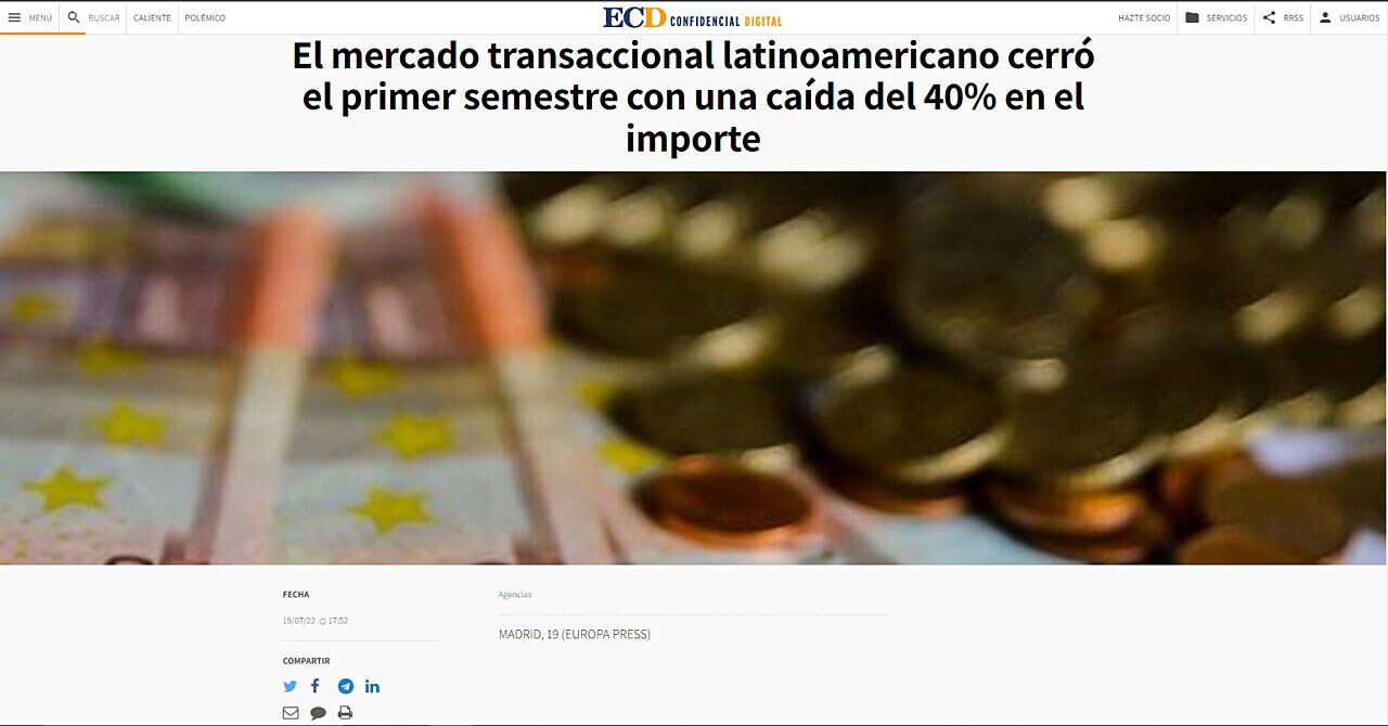 El mercado transaccional latinoamericano cerr el primer semestre con una cada del 40% en el importe